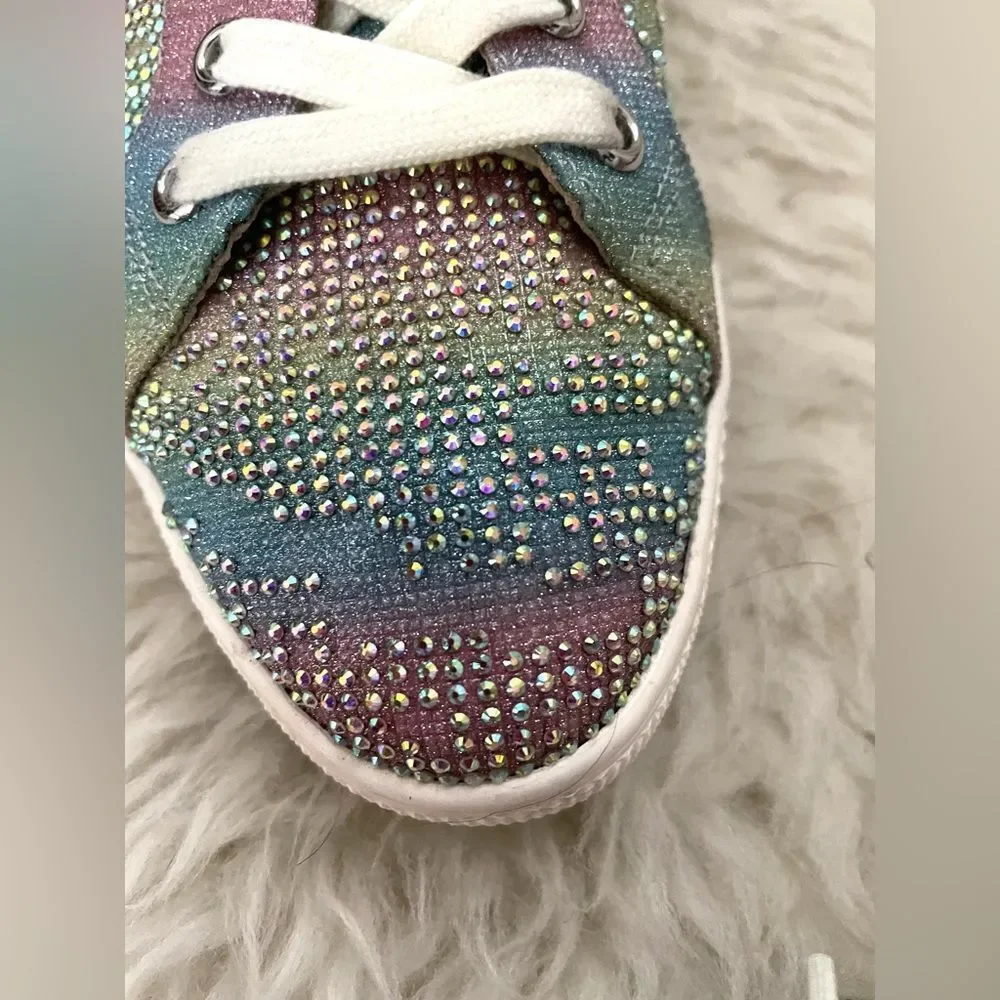 Badgley Mischka Iridescent Glitter Lace Up Sparkle Sneaker As-Is Size 8
